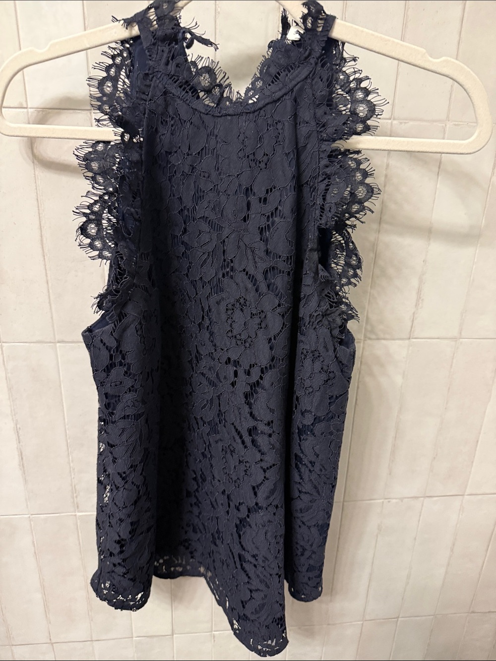 Lace Sleeveless Halter Top - Navy